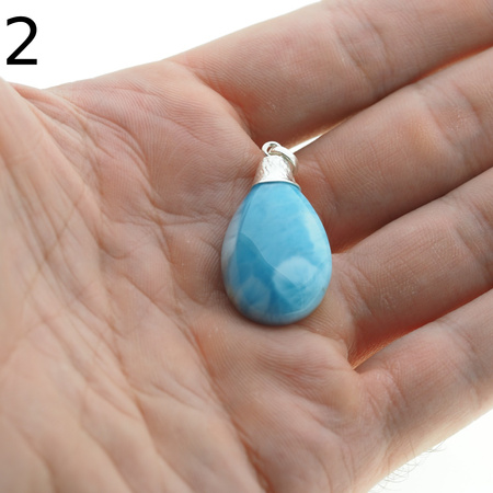 Zawieszka - larimar łza w srebrze młotkowanym