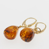 Kolczyki - koniakowy Bursztyn łzy i srebro złocone