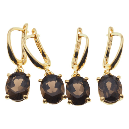 Kolczyki - Kwarc dymny owal (szlif diamentowy) w srebrze złoconym