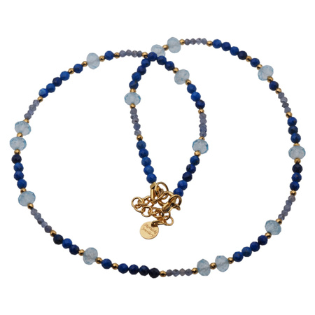 Naszyjnik - Lapis Lazuli, Topaz, Tanzanit i srebro złocone