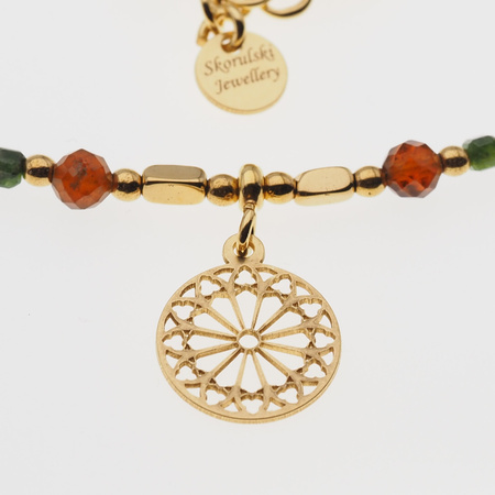 Naszyjnik mix - Malachit, Granat brązowy, Hematyt i srebro złocone