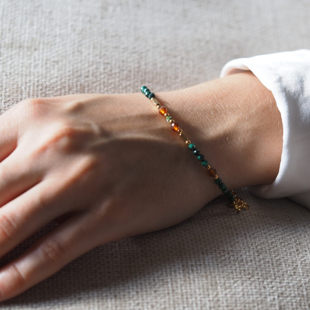 Bransoletka mix - Malachit, Granat brązowy, Hematyt i srebro złocone