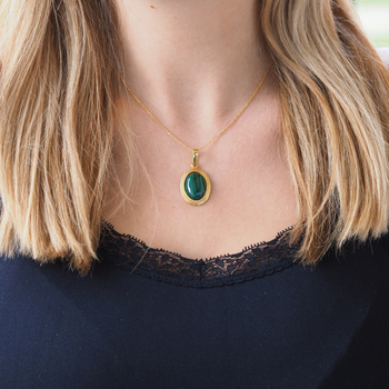 Wisiorek srebrny złocony z owalnym malachitem