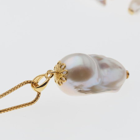 Naszyjnik srebrny, złocony - barokowa Perła biała na łańcuszku 60 cm