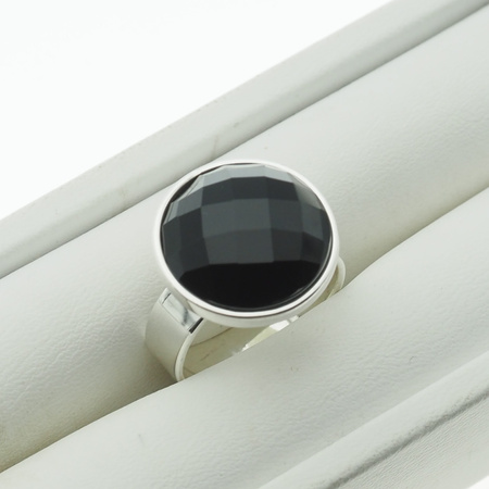 Pierścionek regulowany - okrągły Onyks fasetowany w srebrze