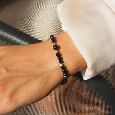 Bransoletka - Turmalin czarny, Onyks i srebro