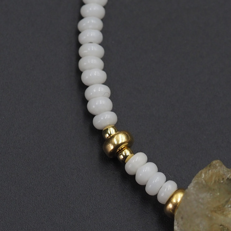 Bransoletka regulowana - Koral biały i surowe kamienie - Prehnit, Cytryn, Ametyst