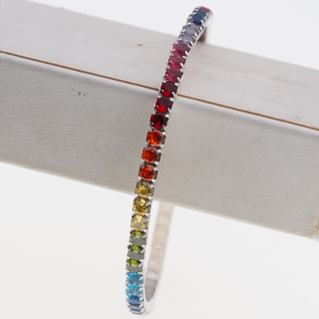 Bransoletka sprężynująca - kolorowe cyrkonie w srebrze