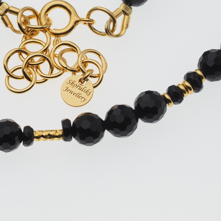 Naszyjnik - Onyks fasetowane kulki i srebro złocone