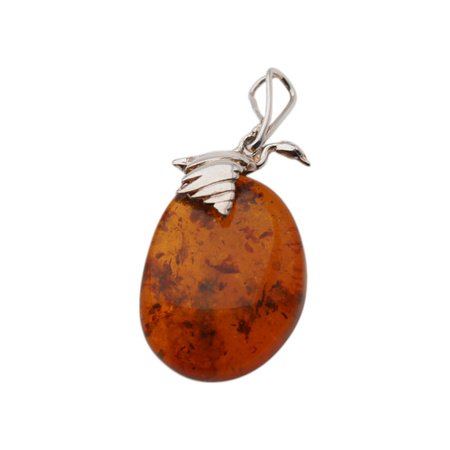 Zawieszka ptak - Bursztyn koniakowy w srebrze 