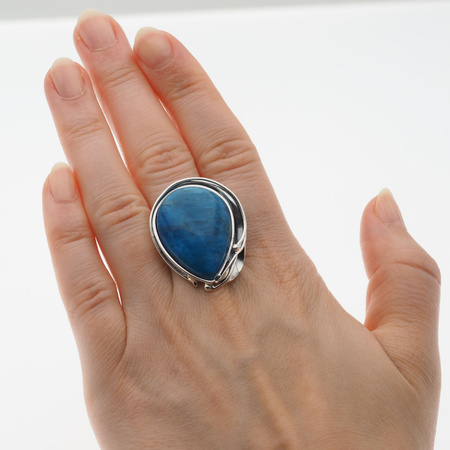Pierścionek regulowany - Apatyt łza w srebrze oksydowanym