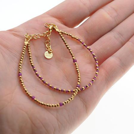 Bransoletka podwójna znak zodiaku baran - Rubin, Hematyt i srebro złocone