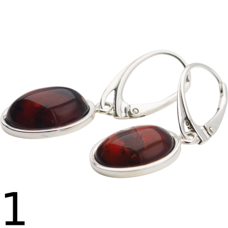 Kolczyki - koniakowy Bursztyn owalny i srebro