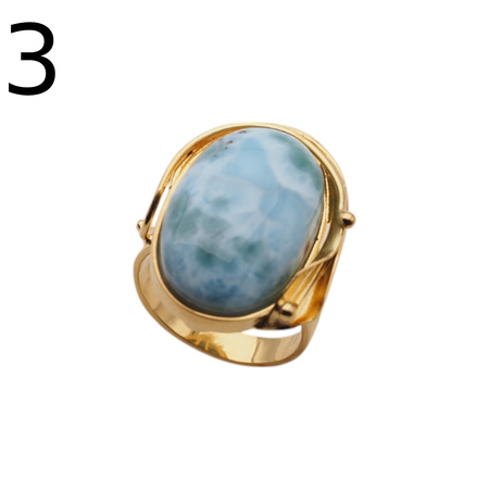 Pierścionek - owalny Larimar w srebrze złoconym z liściem