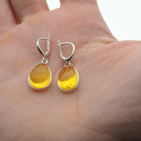 Kolczyki - transparentny Bursztyn łza i srebro