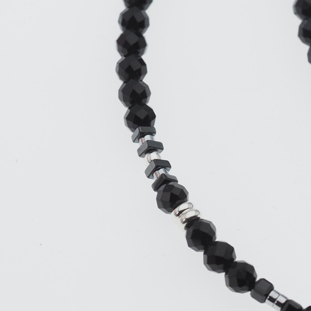 Naszyjnik regulowany - Turmalin czarny kulki, zawieszka księżyc i srebro