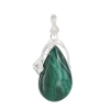 Zawieszka malachit łza w srebrze z liśćmi