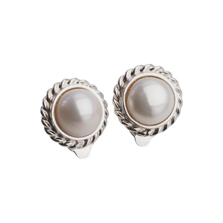 Klipsy - Perły białe koło w srebrze