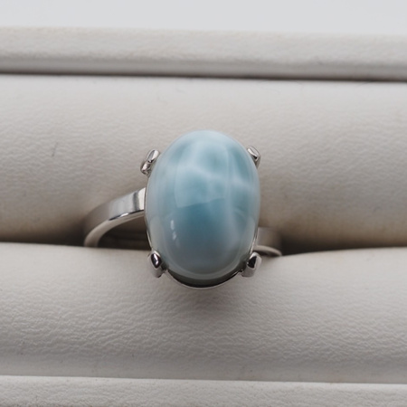 Pierścionek regulowany - owalny Larimar w srebrze rodowanym