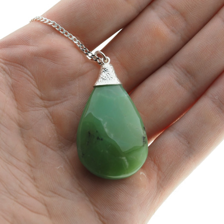 Naszyjnik srebrny z Chryzoprazem w kształcie łzy
