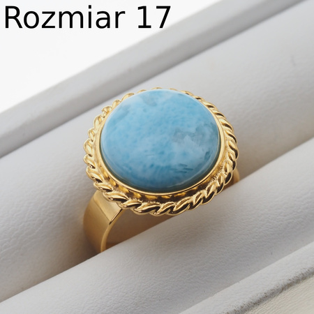 Pierścionek regulowany - okrągły Larimar w srebrze złoconym