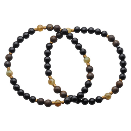 Bransoletka męska na gumce - Turmalin czarny, Granat Zielony, Bronzyt i Hematyt