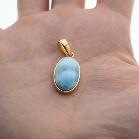 Zawieszka - larimar owalny 20x12 mm w srebrze złoconym