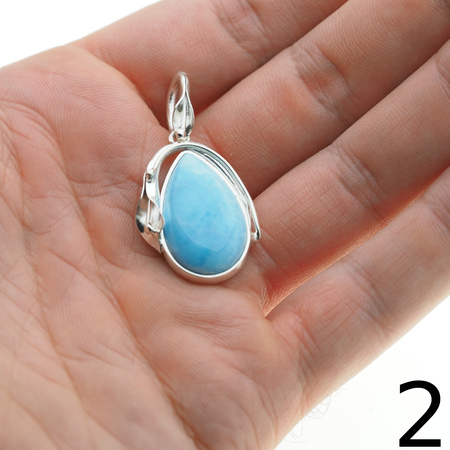 Zawieszka - larimar łza w srebrze z liśćmi