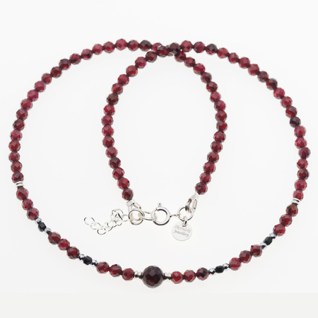 Naszyjnik - Granat, Turmalin czarny, Hematyt i srebro