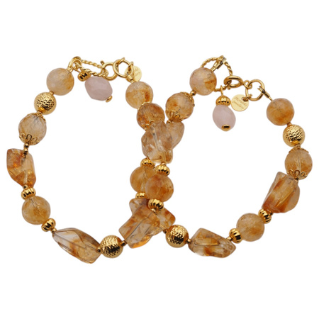 Bransoletka - Cytryn cięty, Kwarc Różowy i srebro złocone