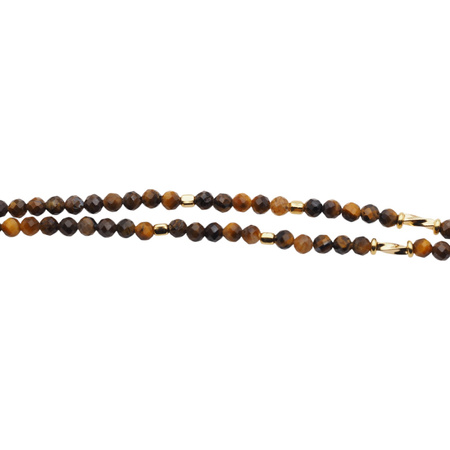 Bransoletka - Tygrysie Oko fasetowane kulki i srebro złocone