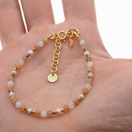 Bransoletka - Kamień Księżycowy, Słoneczny, Howlit, Hematyt i srebro złocone