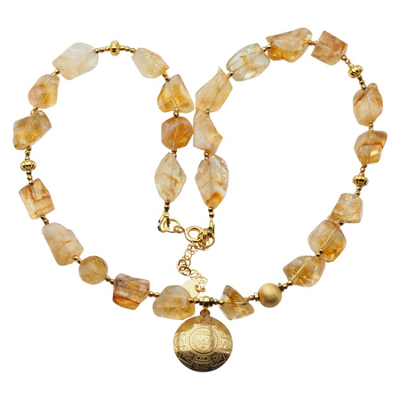 Naszyjnik z aztecką blaszką - Cytryn i srebro złocone