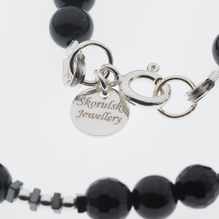 Naszyjnik - Turmalin czarne kulki, Hematyt i srebro