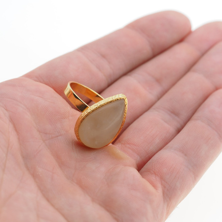 Pierścionek - Kamień Księżycowy łza i srebro złocone, młotkowane