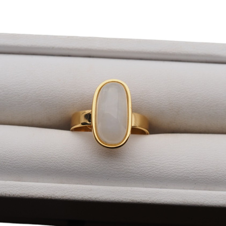 Pierścionek regulowany - Kamień Księżycowy owal i srebro złocone