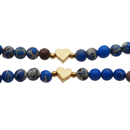 Bransoletka z sercem - Jaspis cesarski niebieski i srebro złocone
