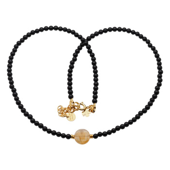 Naszyjnik obfitości i ochrony - Cytryn, Turmalin czarny, koniczynka i srebro złocone