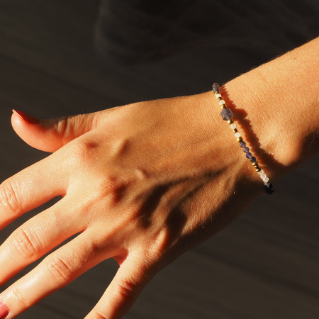 Bransoletka - Kamień Księżycowy, Iolit i srebro złocone