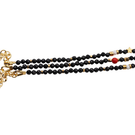 Bransoletka regulowana - Turmalin, Koral, Howlit, gwiazdki i srebro złocone (świąteczne)