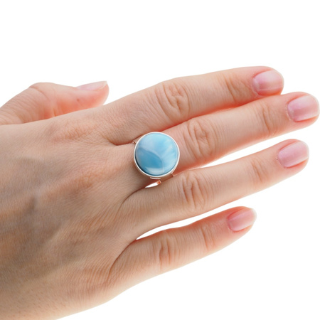 Pierścionek regulowany z okrągłym Larimarem w srebrze