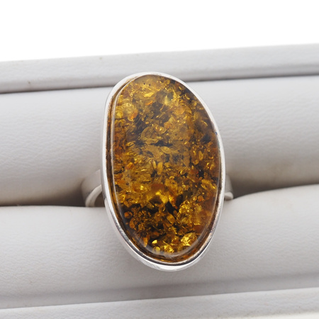 Pierścionek regulowany z Bursztynem Zielonym w srebrze