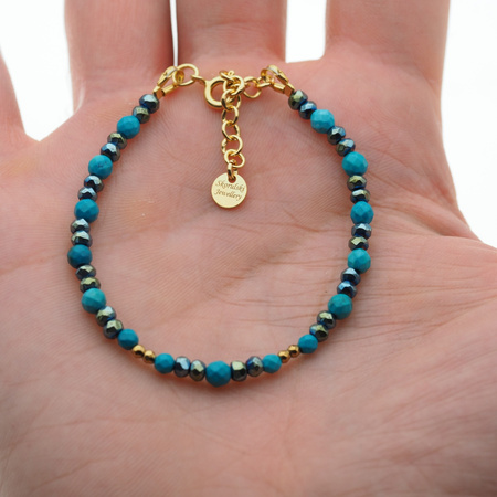 Bransoletka - Turkus, Hematyt i srebro złocone