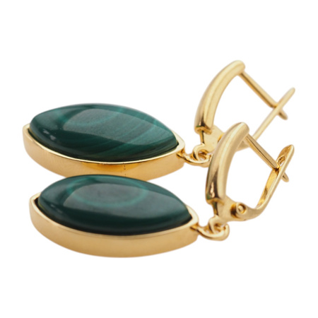 Kolczyki - malachit markiza w srebrze złoconym