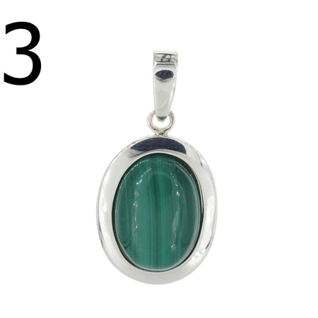Zawieszka z owalnym malachitem w srebrze