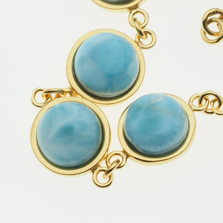 Bransoletka regulowana - Larimar okrągły w srebrze złoconym