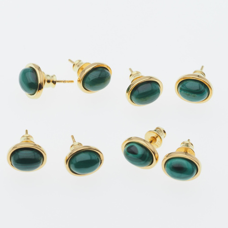 Kolczyki sztyfty z owalnymi malachitami w srebrze pozłacanym