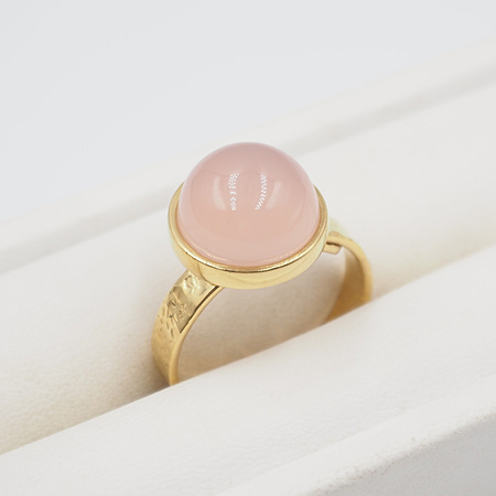 Pierścionek regulowany z Agatem różowym w srebrze złoconym