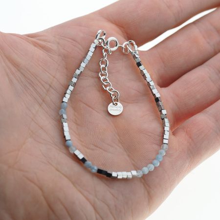 Bransoletka urodzeniowa marzec - akwamaryn, hematyt i srebro