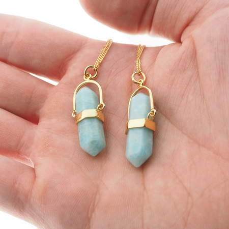 Naszyjnik - Amazonit sopel w okuciu na łańcuszku złoconym